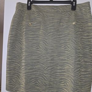 Michael Kors Gold and Green Metallic Zebra-Print Mini Skirt